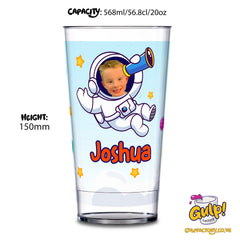 Astronaut Space Adventure | Personalised Name & Photo 20oz Plastic Cup (Boy's design)