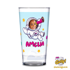 Astronaut Space Adventure | Personalised Name & Photo 20oz Plastic Cup (Girl design)
