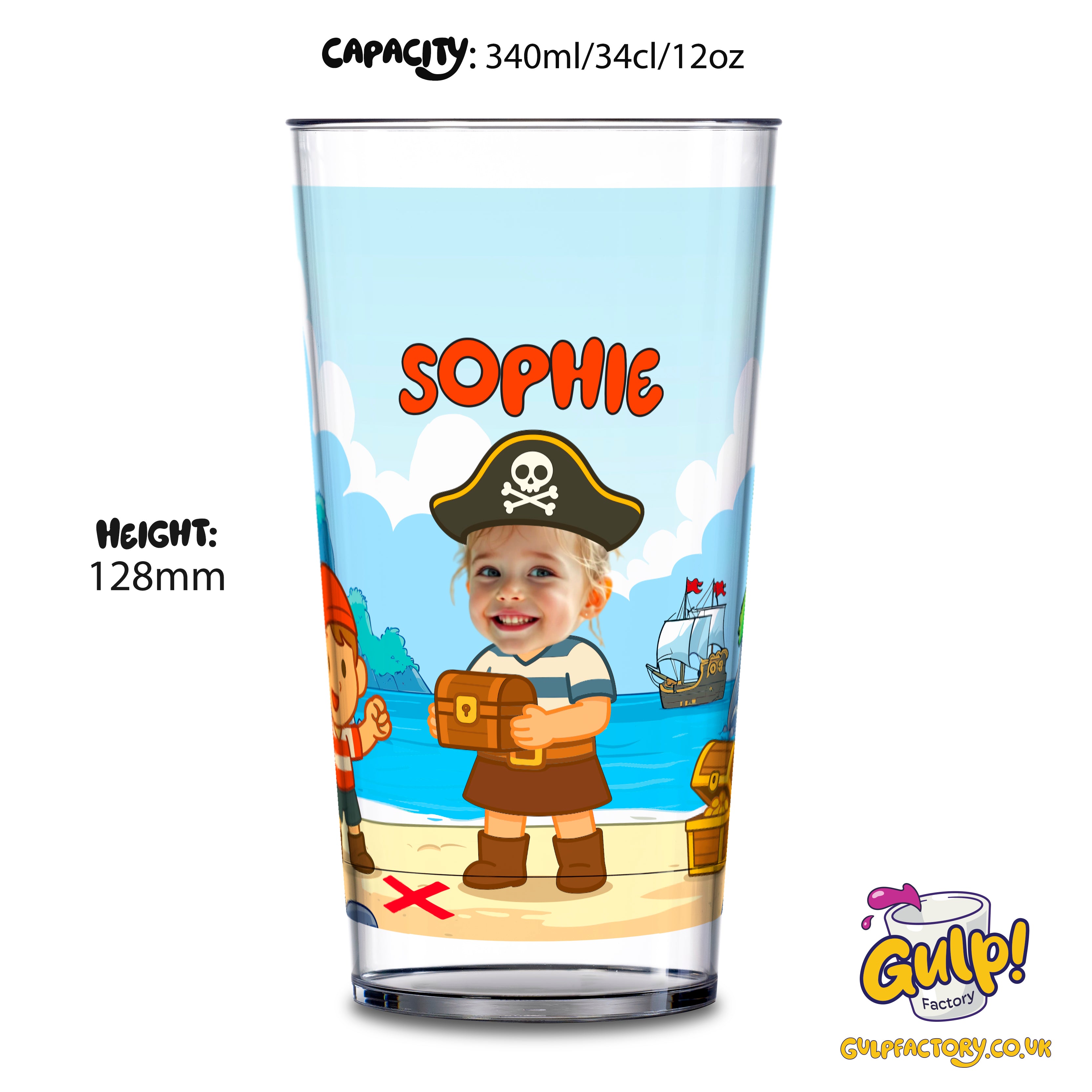 Pirate Captain Adventure | Personalised Name & Photo 12oz Plastic Cup