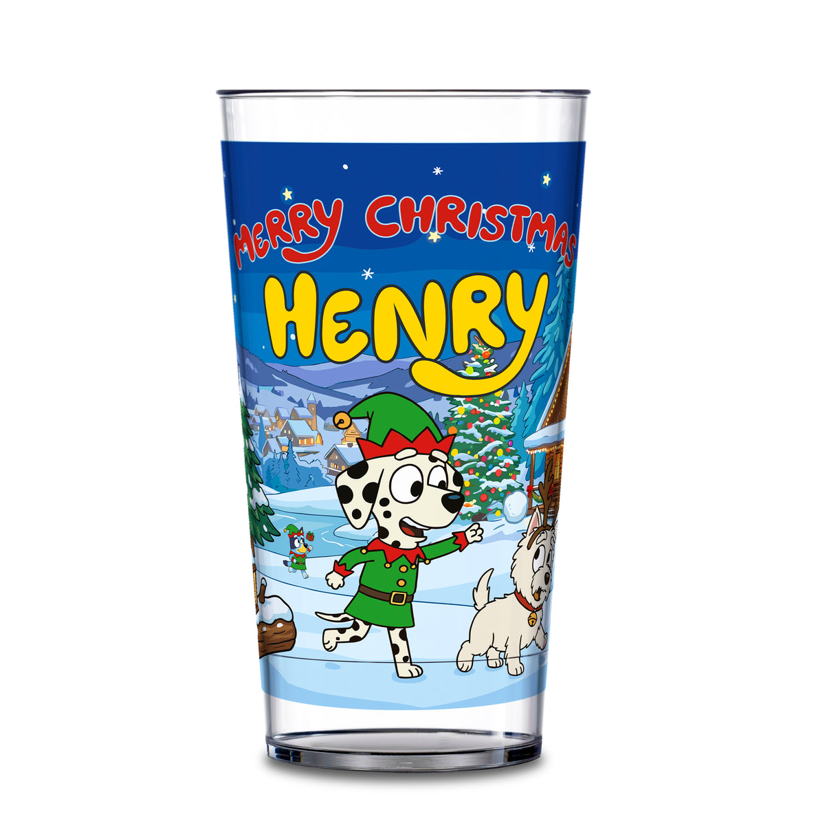 Personalised Kids' Christmas Cup – Cartoon Bluey Xmas Design – Unbreakable Plastic Stocking Filler 20oz