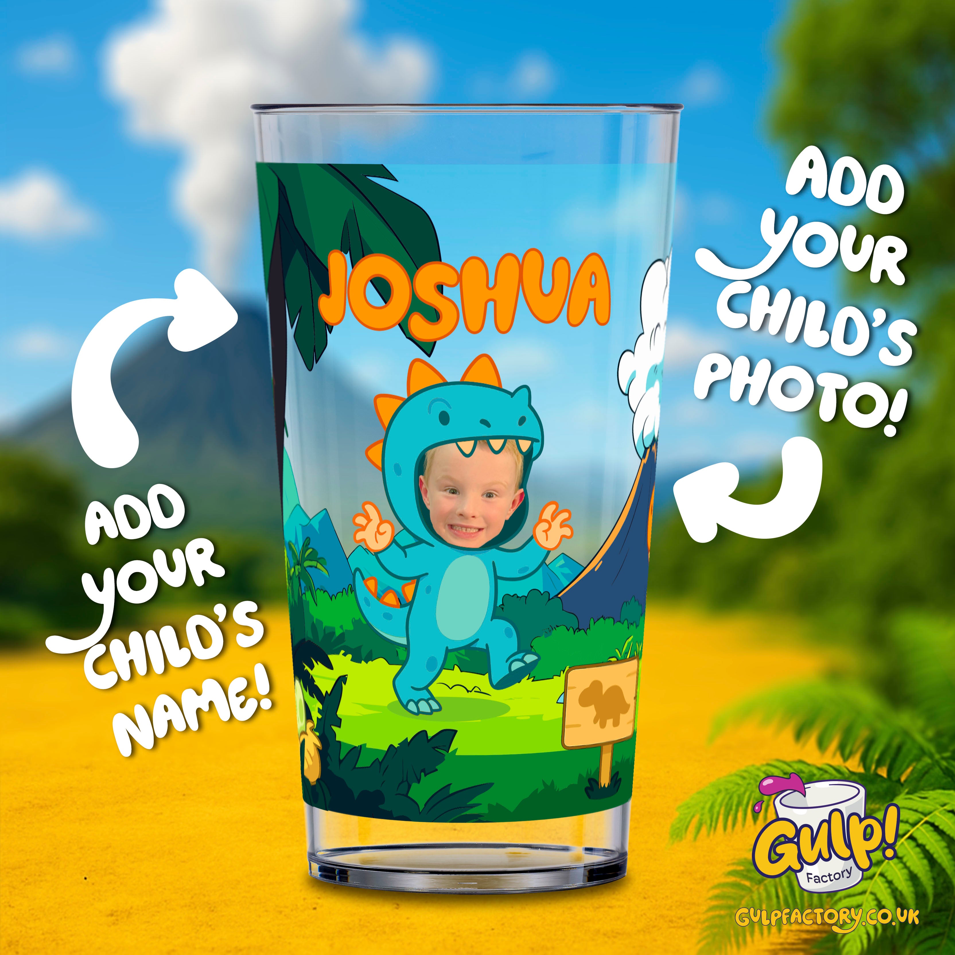 Dinosaur Adventure (Boys) | Personalised Name & Photo 12oz Plastic Cup