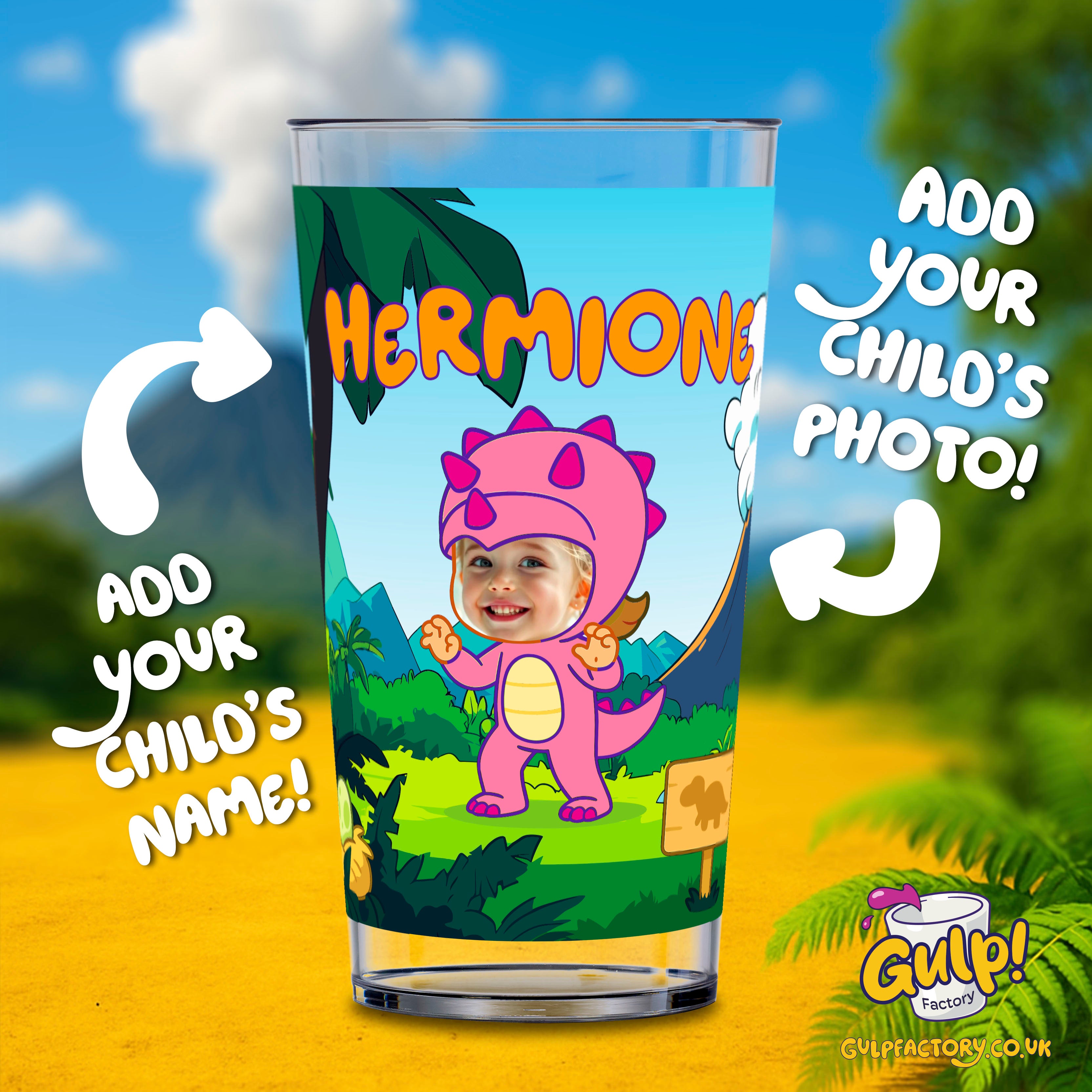 Dinosaur Adventure (Girls) | Personalised Name & Photo 12oz Plastic Cup