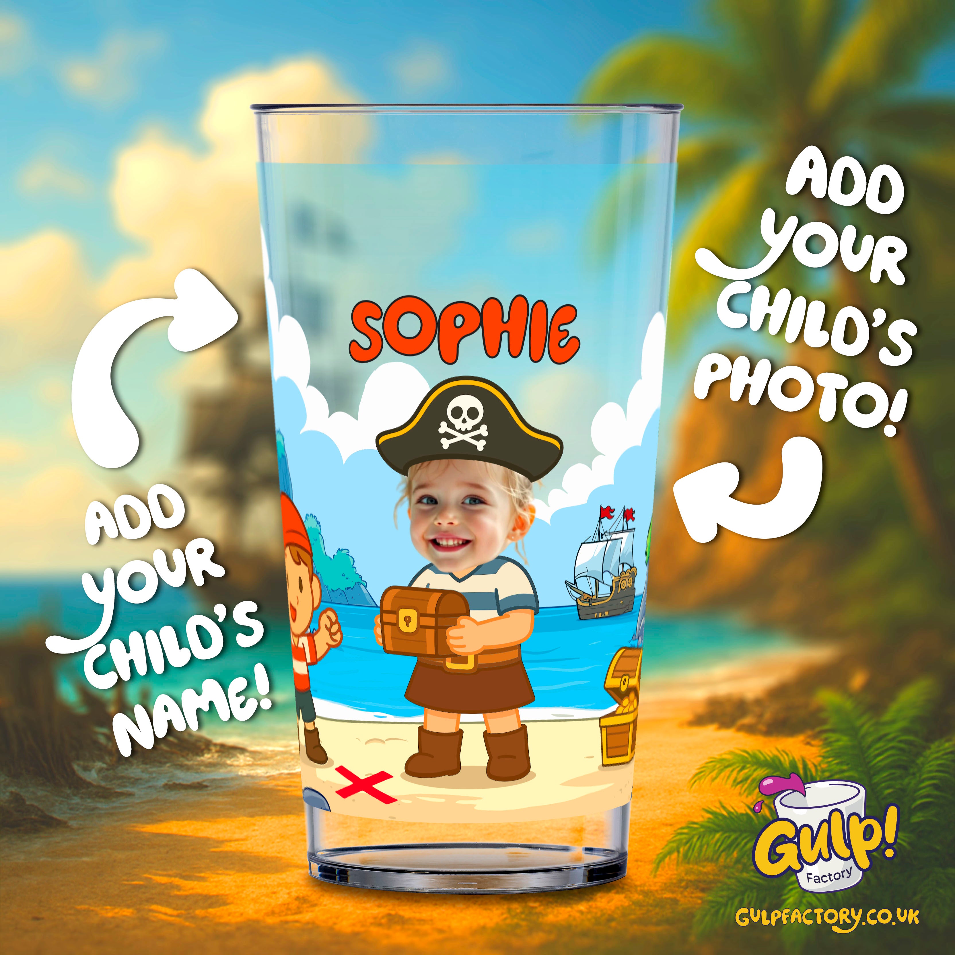 Pirate Captain Adventure | Personalised Name & Photo 20oz Plastic Cup