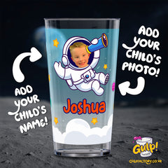 Astronaut Space Adventure | Personalised Name & Photo 20oz Plastic Cup (Boy's design)