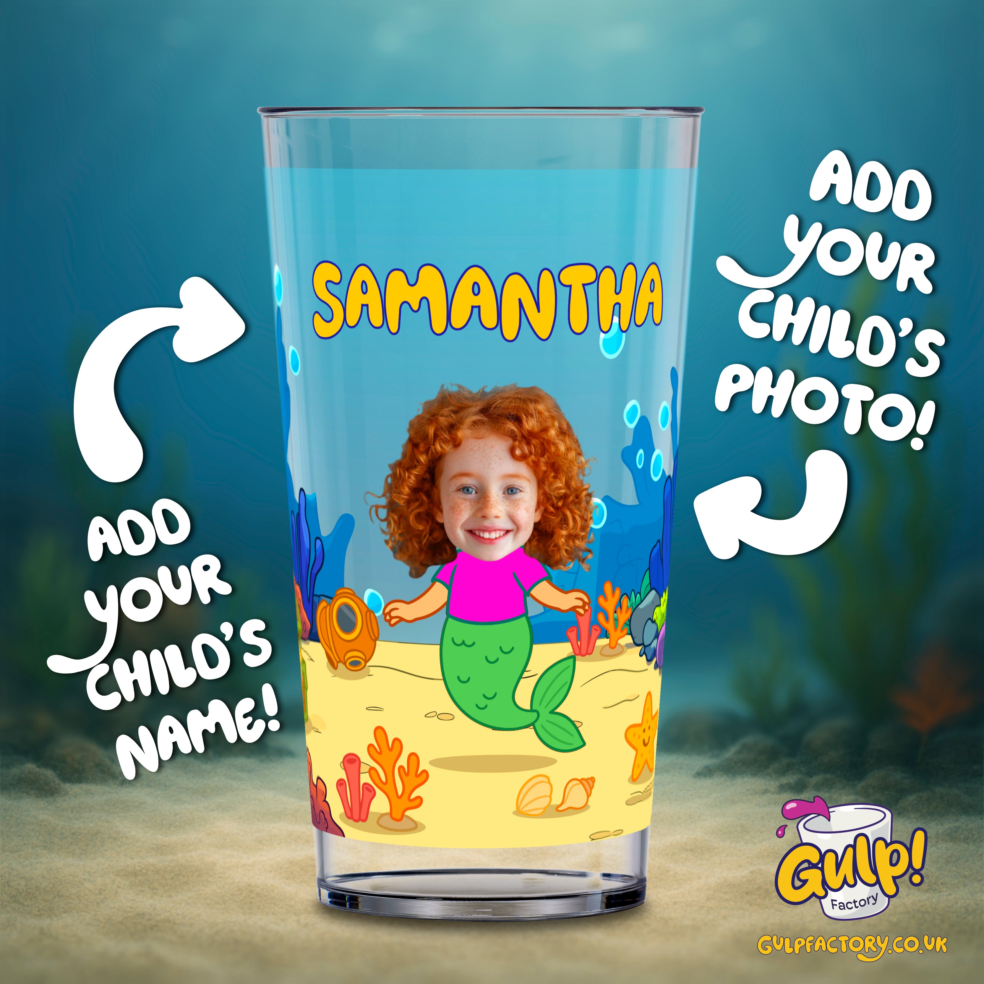 Underwater Mermaid Adventure | Personalised Name & Photo 12oz Plastic Cup