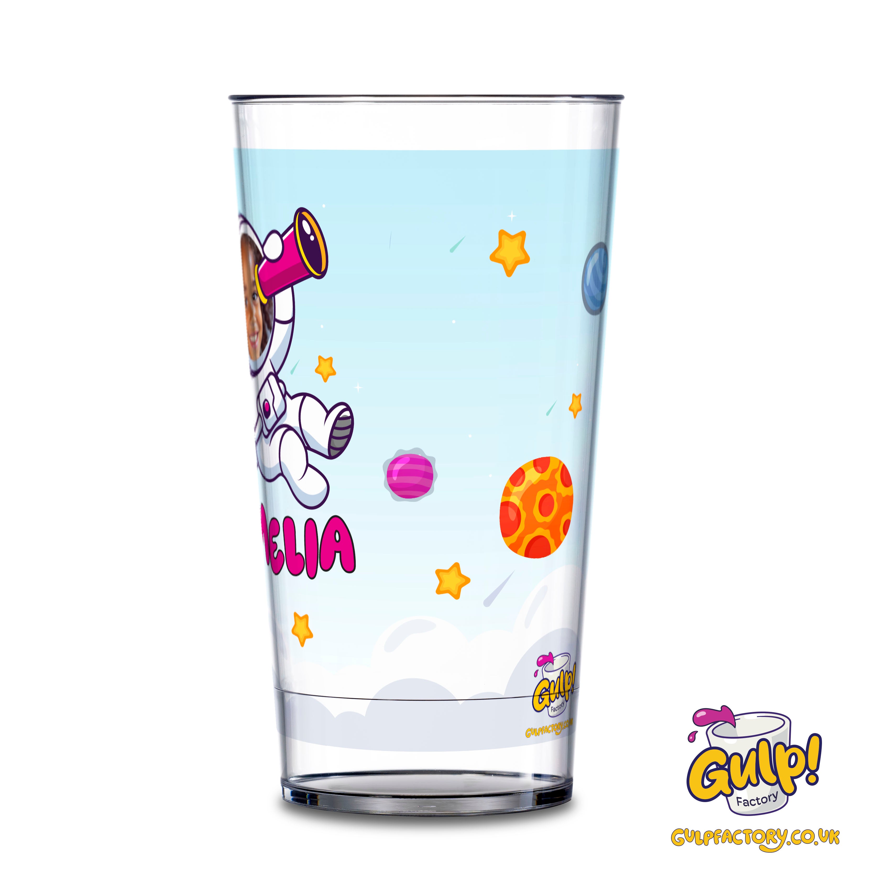 Astronaut Space Adventure | Personalised Name & Photo 20oz Plastic Cup (Girl design)